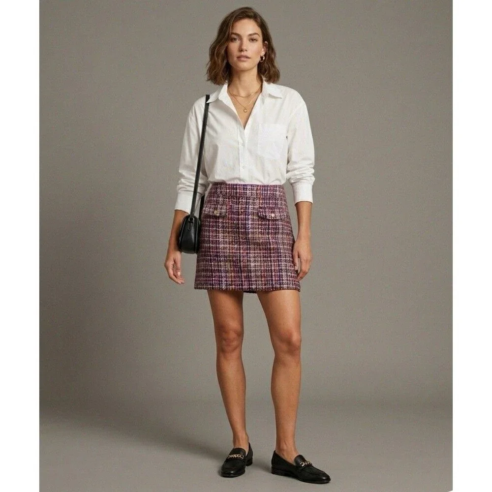 Ann Taylor LOFT Multicolor Tweed Pencil Straight Mini Skirt Women’s Size 2